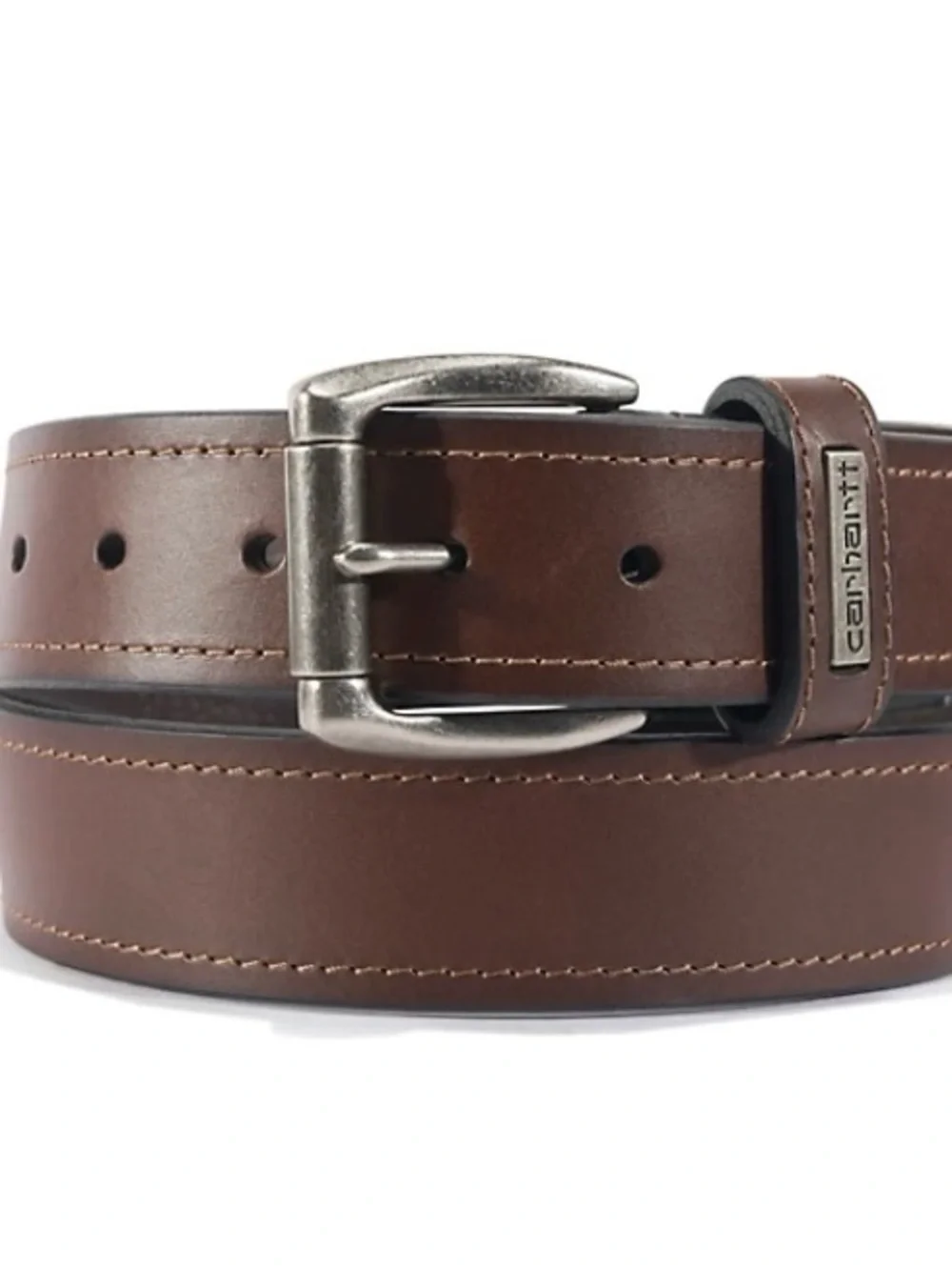 Carhartt Men's Brown Leather Roller Belt 38 Brushed Metal Buckle Western Work